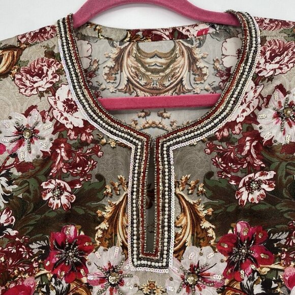 Women's 100% Silk Floral Beaded Long Sleeve  Blouse NO SIZE - Picture 6 of 11